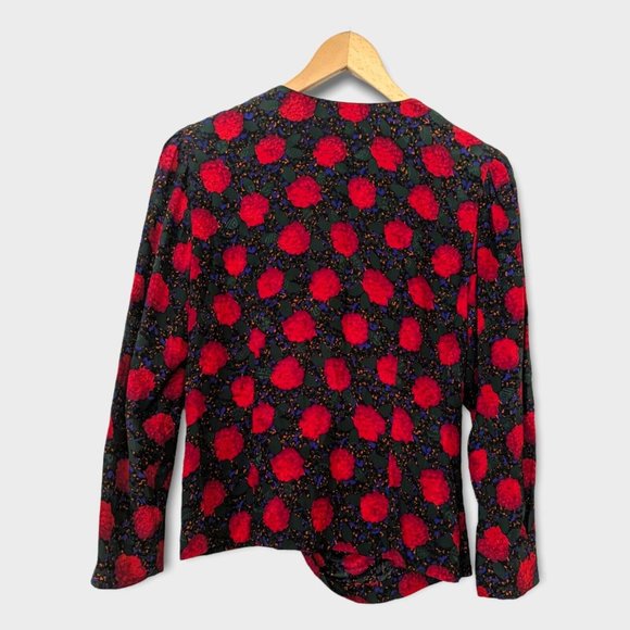 Vintage Floral Print Retro Silky Feel Blouse Size Small - Picture 2 of 5